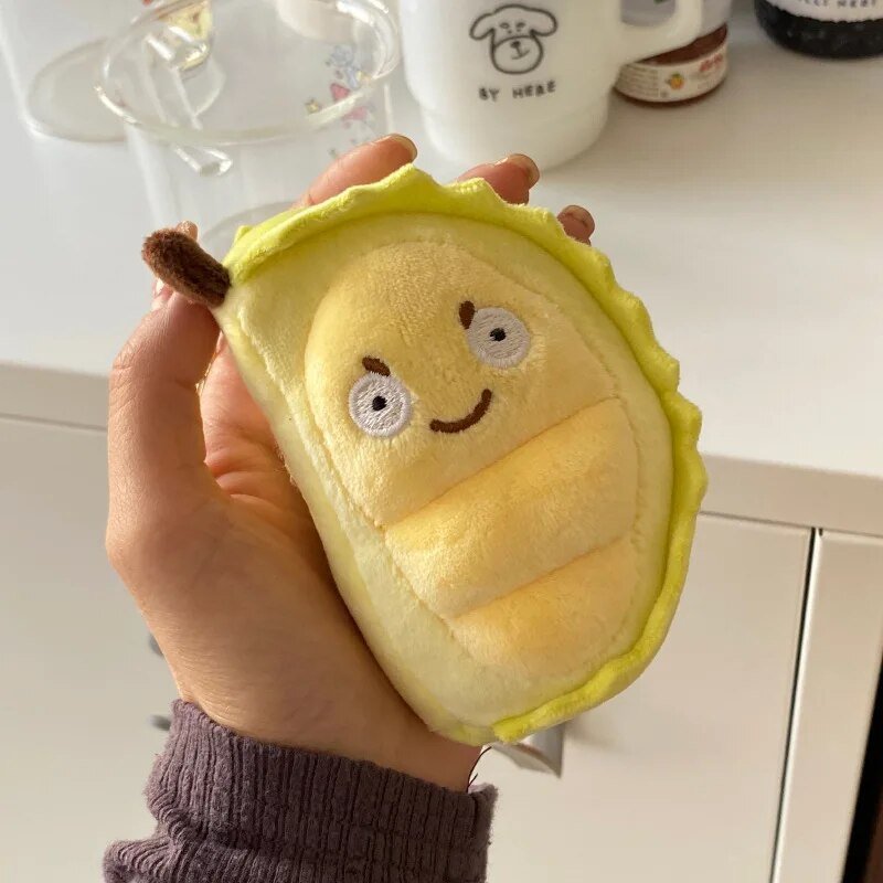 Plushie Cartoon Fruit Durian/Kiwi Keychain, 4" | 10 cm plush toy – – Durian – Image 2 | Plushie Produce