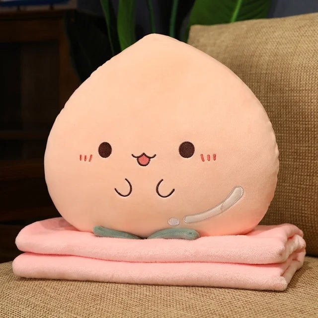 Plushie Cartoon Fruit with Optional Blanket, 15" | 38 cm plush toy – – Peach w/Blanket – Image 9 | Plushie Produce