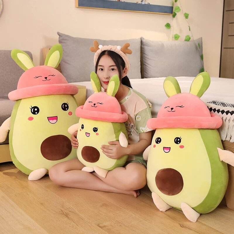 Plushie Jumbo Rabbit Avocado with Pink Hat, 31" | 80 cm plush toy – – – Image 1 | Plushie Produce