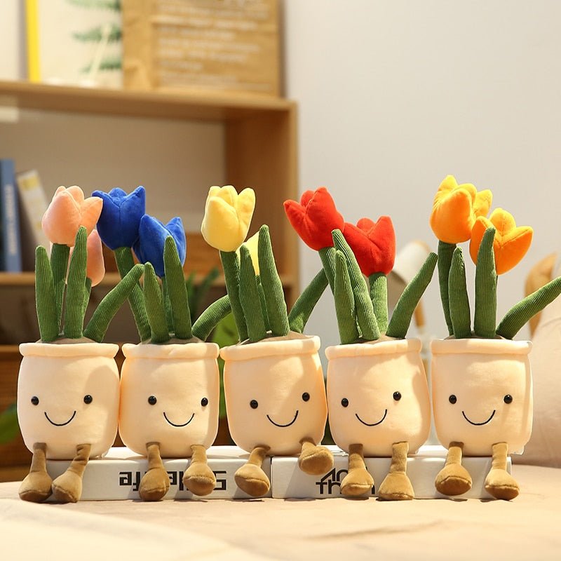 Plushie Potted Cartoon Tulips, Five Colors, 10" | 25 cm plush toy – – – Image 1 | Plushie Produce