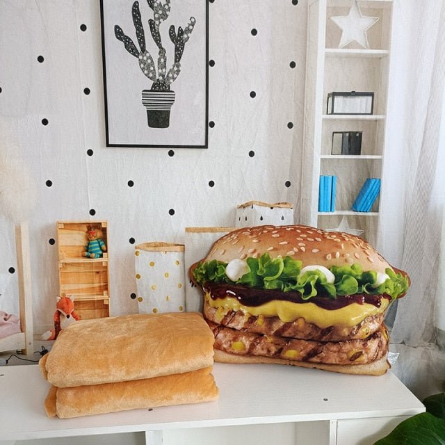 Realistic Hamburger Pillow Plushie with Blanket plush toy – – Cheeseburger with blanket – Image 7 | Plushie Produce