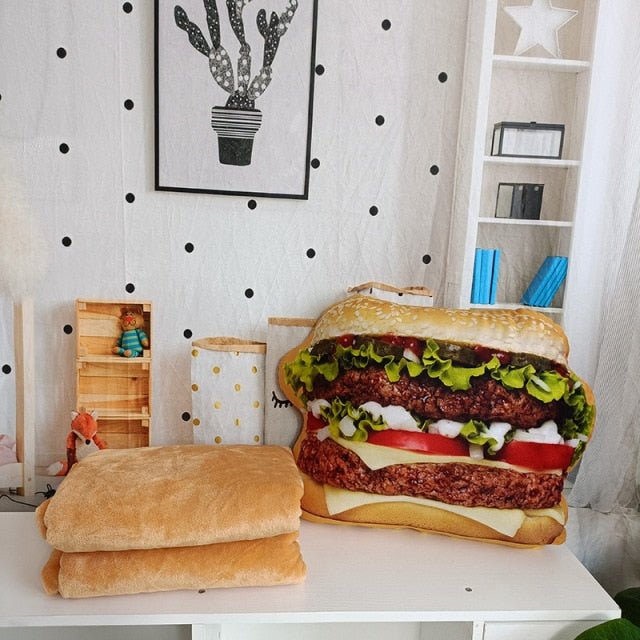Realistic Hamburger Pillow Plushie with Blanket plush toy – – Lettuce burger with blanket – Image 6 | Plushie Produce