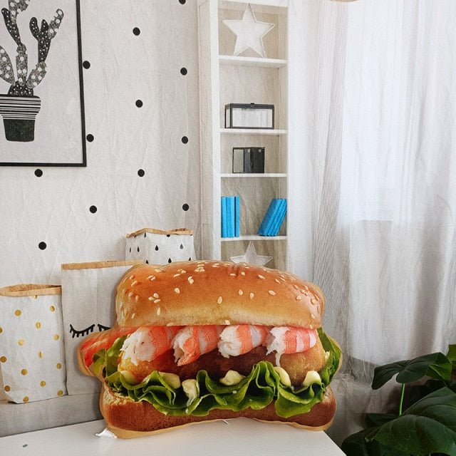 Realistic Hamburger Pillow Plushie with Blanket plush toy – – Shrimp burger plushie – Image 15 | Plushie Produce