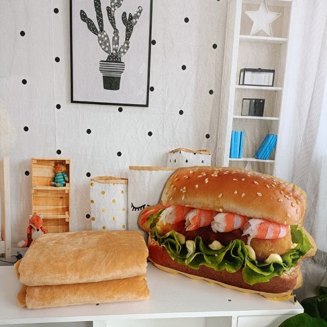 Realistic Hamburger Pillow Plushie with Blanket plush toy – – Shrimp burger with blanket – Image 13 | Plushie Produce