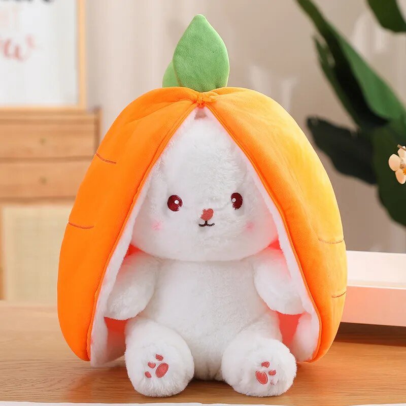 Reversible Rabbit Stuffed Animal in a Strawberry or Carrot, 7-14" | 18-35 cm plush toy – – carrot & rabbit – Image 1 | Plushie Produce