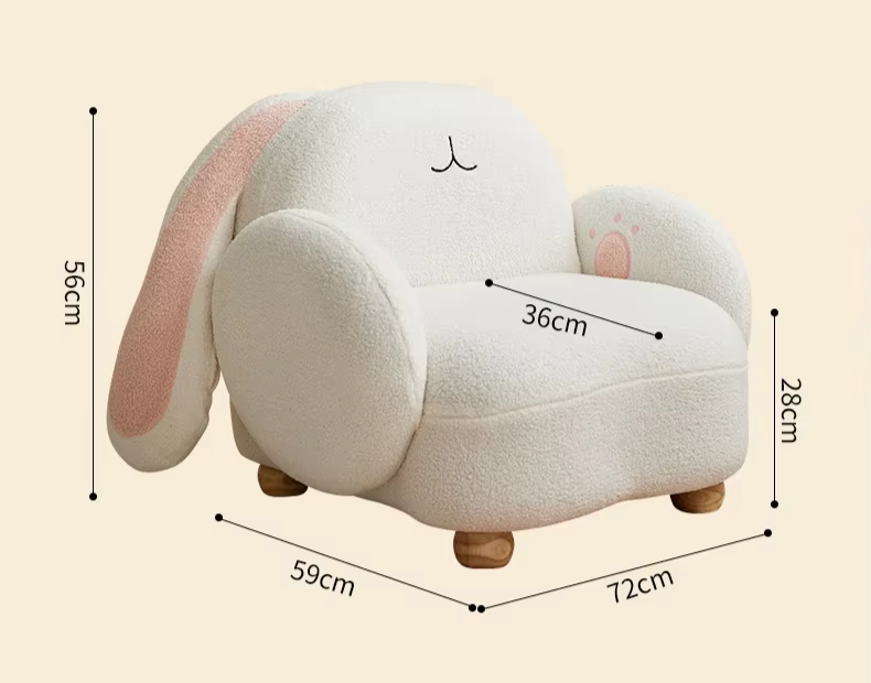 Chaise en peluche de lapin adorable pour enfants, 24"-31" | 60-71 cm