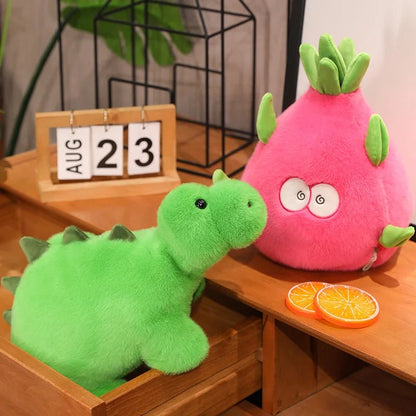 Peluche Reversible de Fruta del Dragón y Dinosaurio – Juguete de Peluche 2 en 1