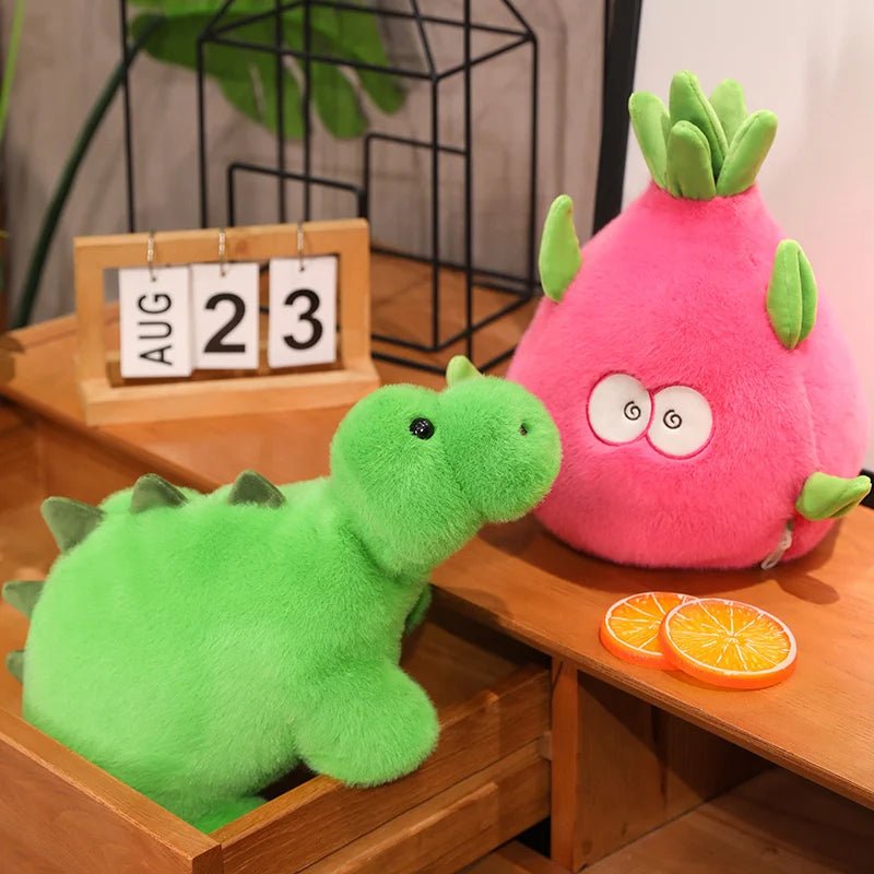 Plushie 2-em-1 Reversível Fruta do Dragão & Dinossauro Plushie, 9" | 23 centímetros