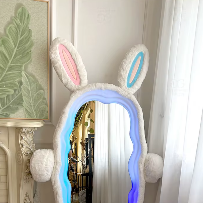 Plush Rabbit Body Mirror with LED Lights | 39" x 75" (100 x 190 cm)