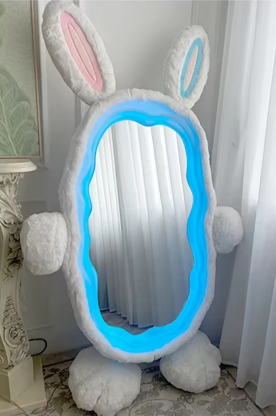 Plush Rabbit Body Mirror with LED Lights | 39" x 75" (100 x 190 cm)