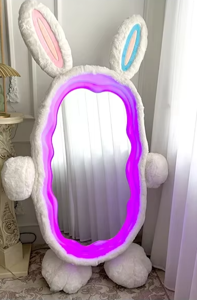 Plush Rabbit Body Mirror with LED Lights | 39" x 75" (100 x 190 cm)