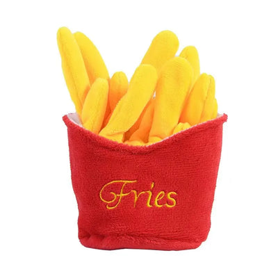 French Fries & Hamburger Plush Pet Toy Set | Food-Shaped Stuffed Dog Toys