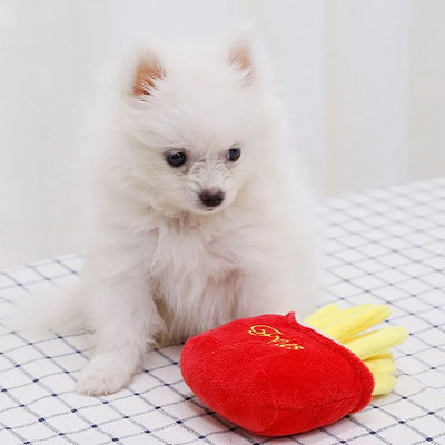 French Fries & Hamburger Plush Pet Toy Set | Food-Shaped Stuffed Dog Toys