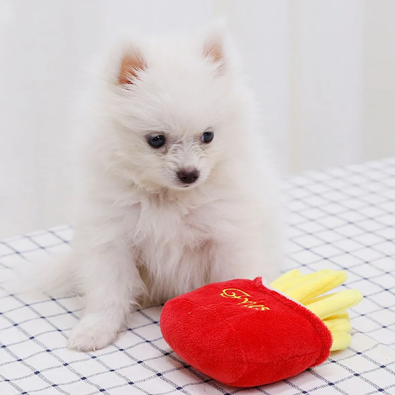 French Fries & Hamburger Plush Pet Toy Set | Food-Shaped Stuffed Dog Toys