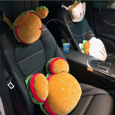 Hamburger Car Headrest & Waist Lumbar Pillow – Cute Cartoon Cushion