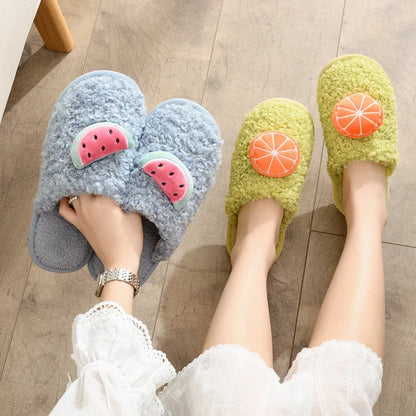 Plushie Fruit Slippers, Five Fruit Styles, US Men 3.5-6.5/Women 5.5-8