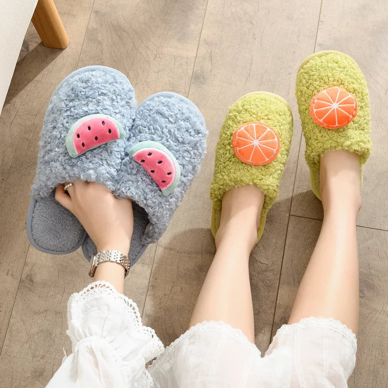 Plushie Fruit Slippers, Five Fruit Styles, US Men 3.5-6.5/Women 5.5-8