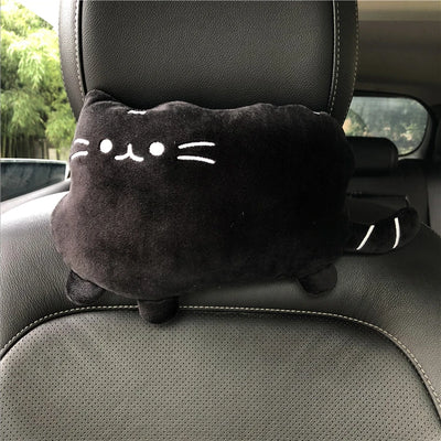 Cute Cat Car Headrest – Cartoon Plush Neck Cushion & Safety Pillow