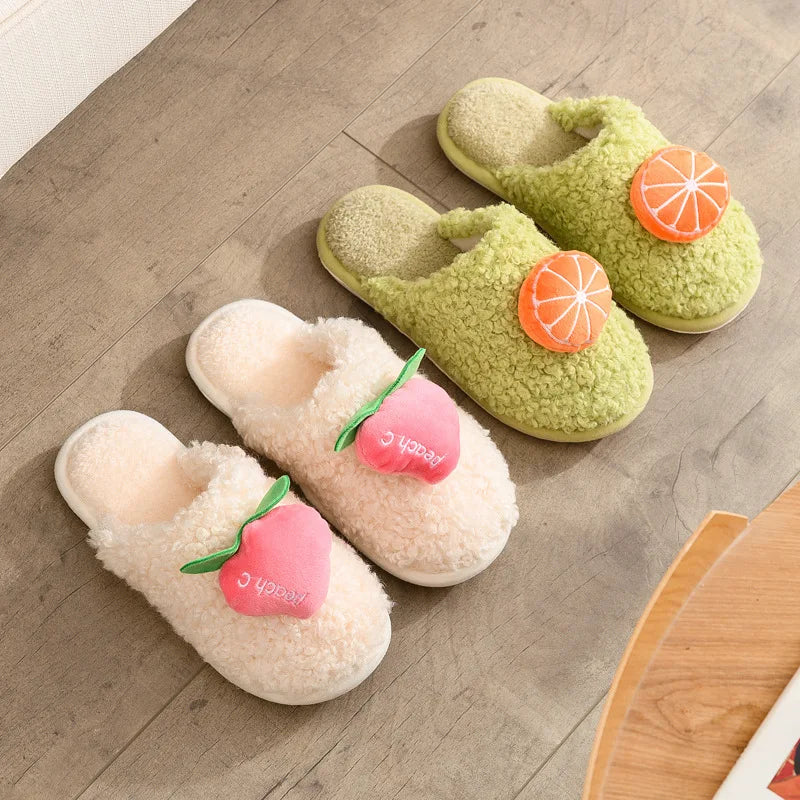 Plushie Fruit Slippers, Five Fruit Styles, US Men 3.5-6.5/Women 5.5-8