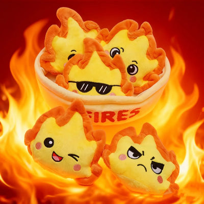 Kawaii Flame Plush Toy Set – Basket of Emoji Flames, 6" | 16 cm