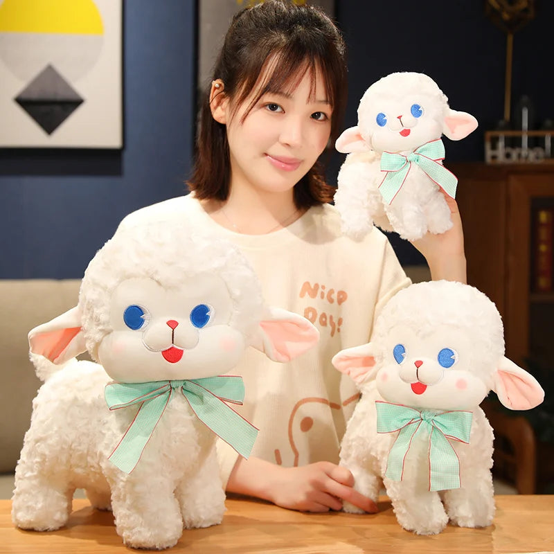 White Lamb Plushie with Bow, 8-16" |20-40 cm