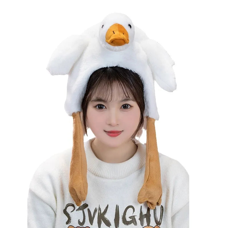 Bouncy Animal Ear Plush Hat | Moving Goose & Bunny Headwear