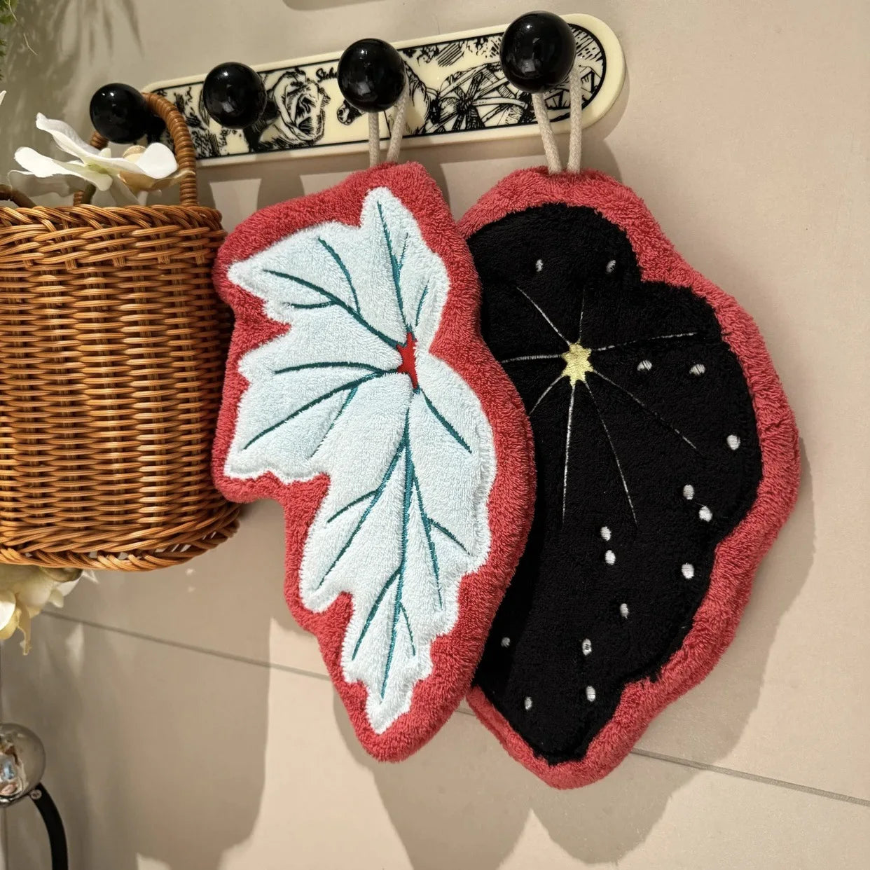 Plant-Shaped Hanging Handkerchief – Green & Pink Leaf Design