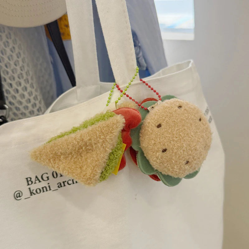 Food-Shaped Plush Keychain Set | Hamburger, Cake & Sandwich Stuffed Pendants
