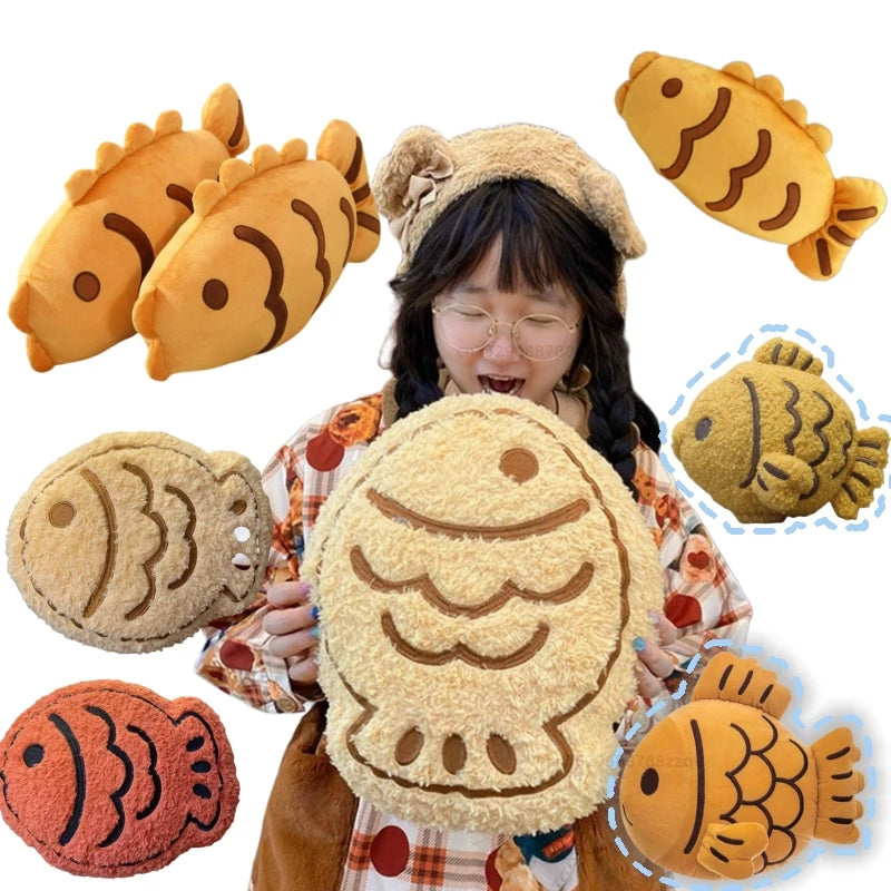 Taiyaki Fish Waffle Plushie – Japanese Street Food Pillow, 8-16" | 20-40 cm