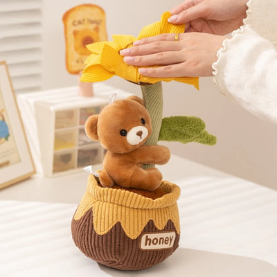 Kawaii Animal-Faced Potted Plant Plushies – Cat, Bear & Elephant, 12" | 30 cm