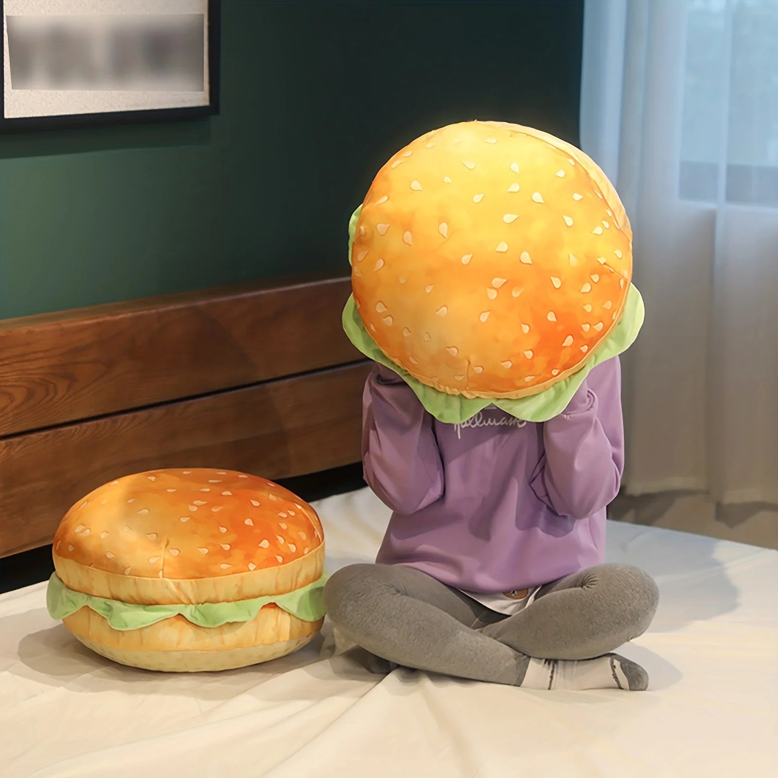 Realistic Burger Plush Pillow Cushion – Funny Prank Gift, 9" | 23 cm