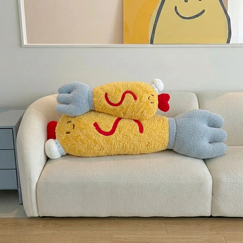 Simulation Cartoon Fork Plush Toys Creative Stuffed Soft Fried Shrimp Pillow Children Comfort Doll Home Decor for Kids Gifts