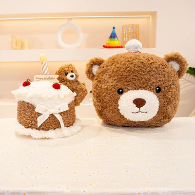 Simulation Cake Bear Plush Doll – Soft Kawaii Brown Bear Sleeping Pillow