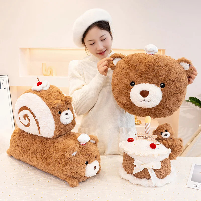 Simulation Cake Bear Plush Doll – Soft Kawaii Brown Bear Sleeping Pillow