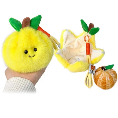 Kawaii Peelable Orange & Citrus Plush Keychain | Cute Simulation Fruit Pendant