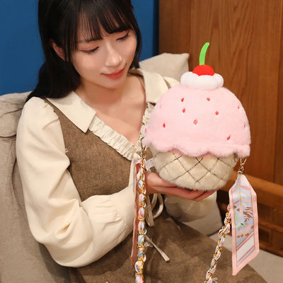 Strawberry Plush Dessert Bag – Kawaii Mini Crossbody, 9" | 23 cm