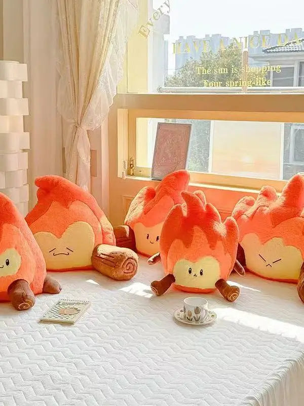 Plüsch Feuer Rückenlehne – Weiche Plüsch Cartoon Flamme mit Holzarmen