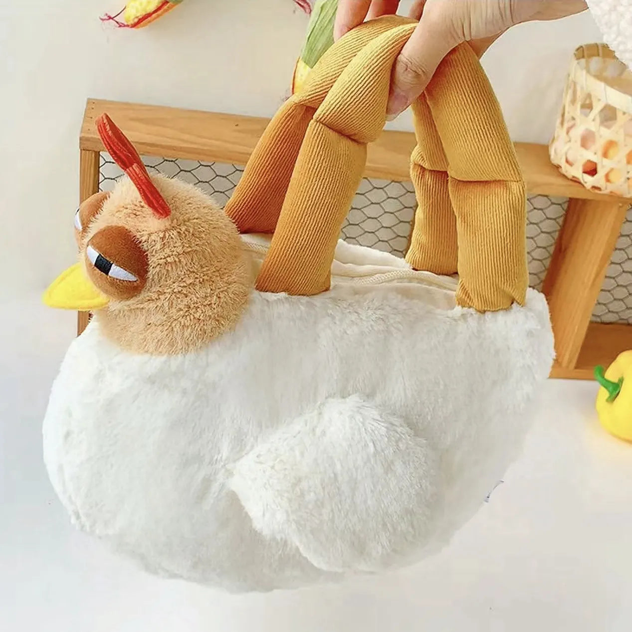 Chicken-Shaped Plush Crossbody Bag – Cute Cartoon Shoulder Bag
