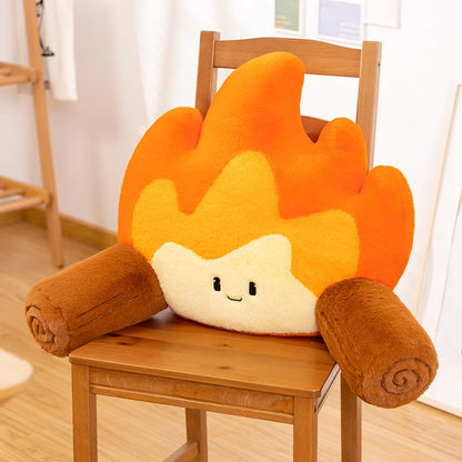 Plush Fire Backrest – Soft Plush Cartoon Flame with Log Arms