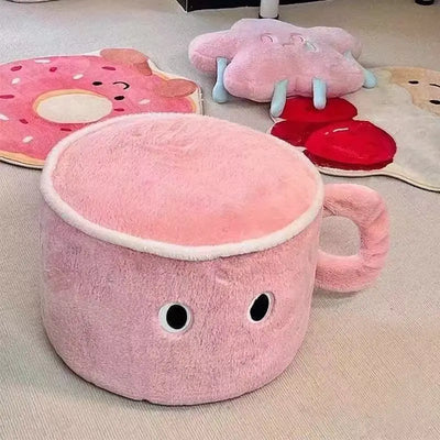 Cartoon Water Cup Plush Stool | Big Eyes Drink-Shaped Ottoman