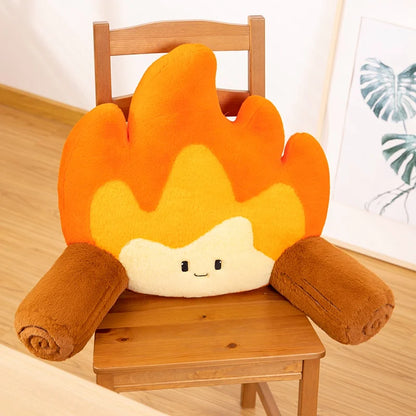 Plush Fire Backrest – Soft Plush Cartoon Flame with Log Arms