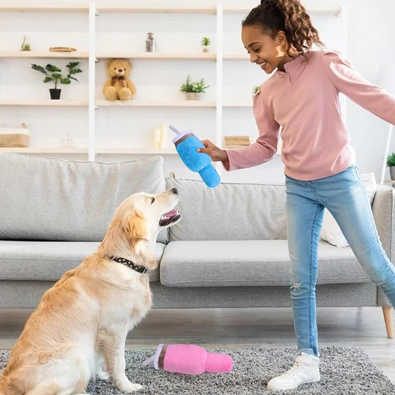 Juguete de peluche chirriante con botella de agua para perros – Dos colores - 11" | 27 centímetros