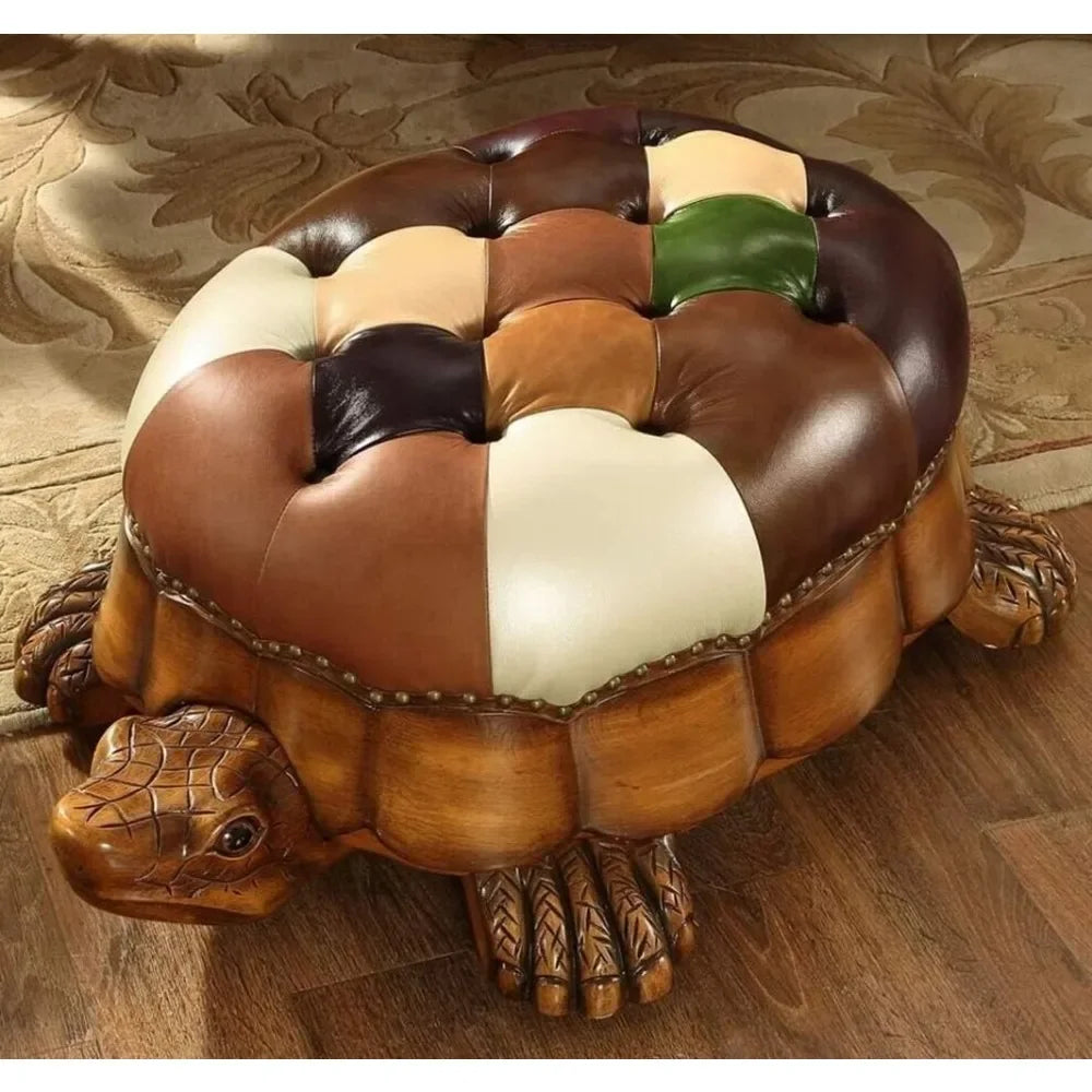 Bespoke Turtle Leather Ottoman, Five Colors