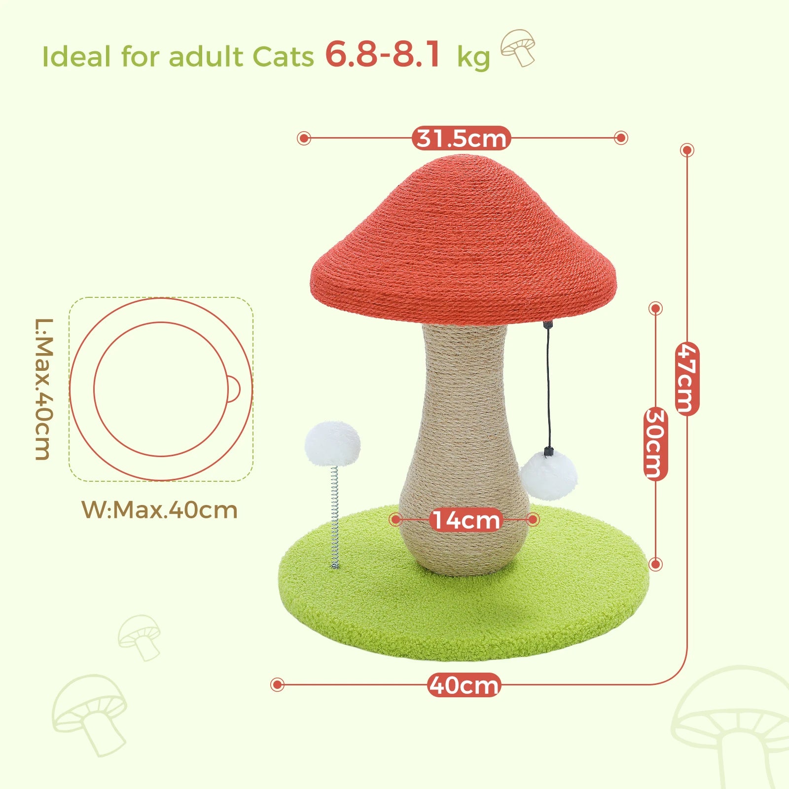 Mushroom Cat Scratching Post with Sisal Hemp Rope