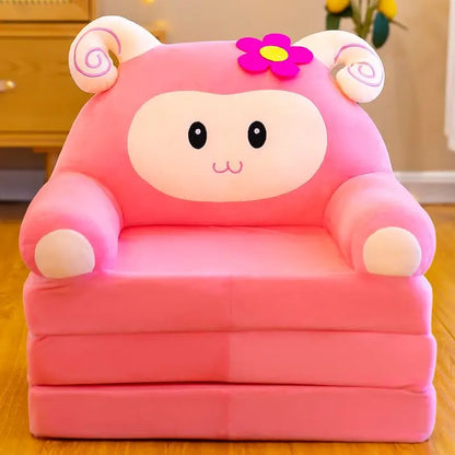 Pink Lamb Children's Reading Chair with Fold-Out Nap Mat