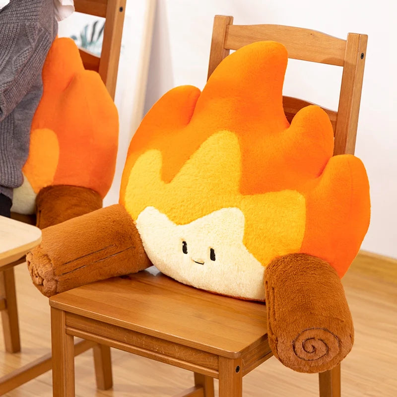 Plush Fire Backrest – Soft Plush Cartoon Flame with Log Arms