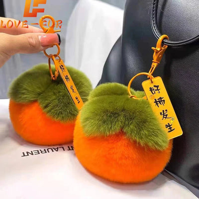 Mini Persimmon Rex Rabbit Fur Keychain – Cute Bag Pendant
