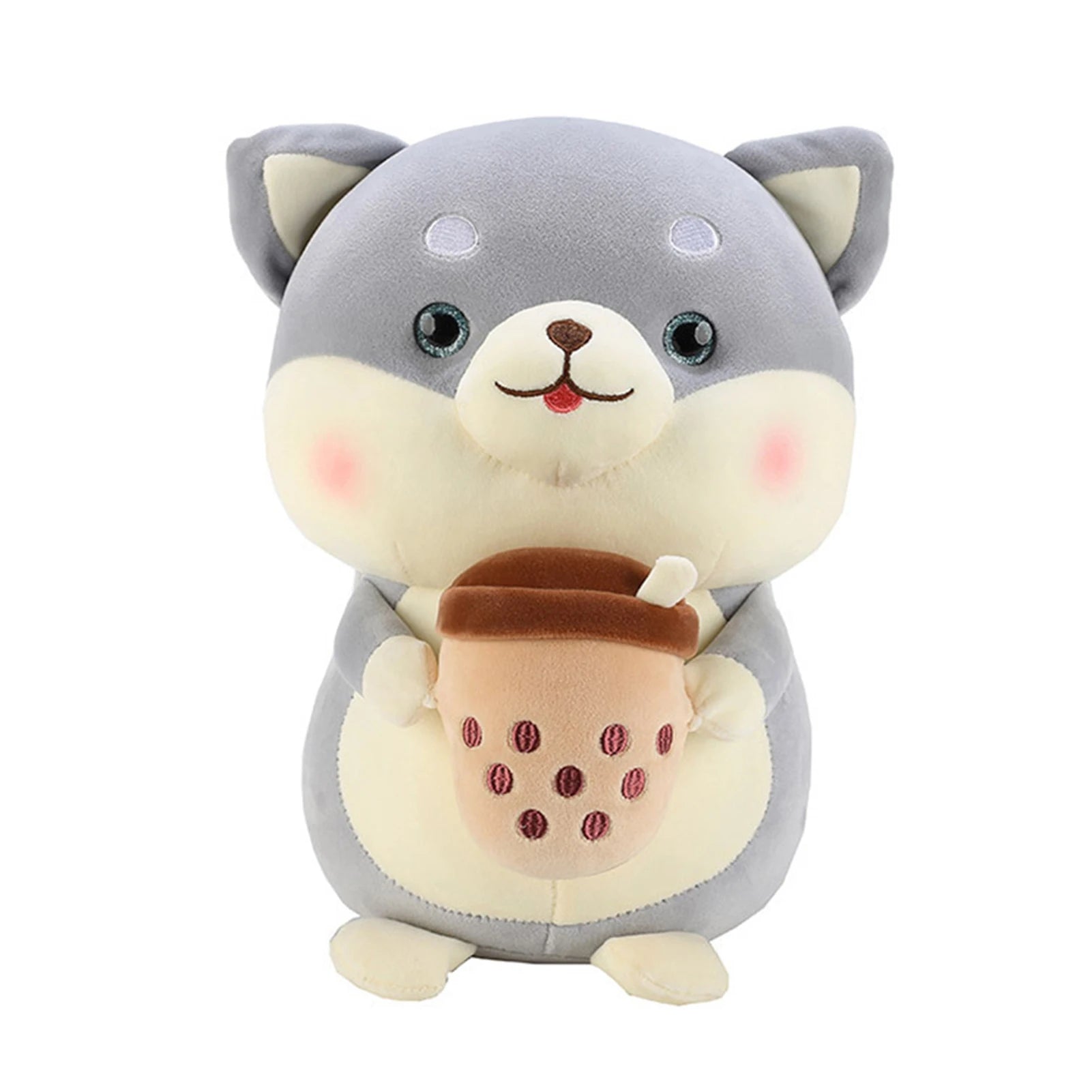 Plushie Shiba Inu buvant du bubble tea, 2 styles, 8" | 20 cm