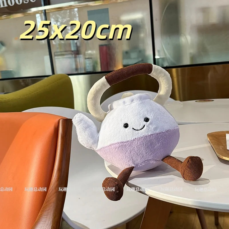 Kawaii Taro Tea & Cake Plush Set | Stuffed Teapot, Cup & Cake Toys, 8\" | 20 cm