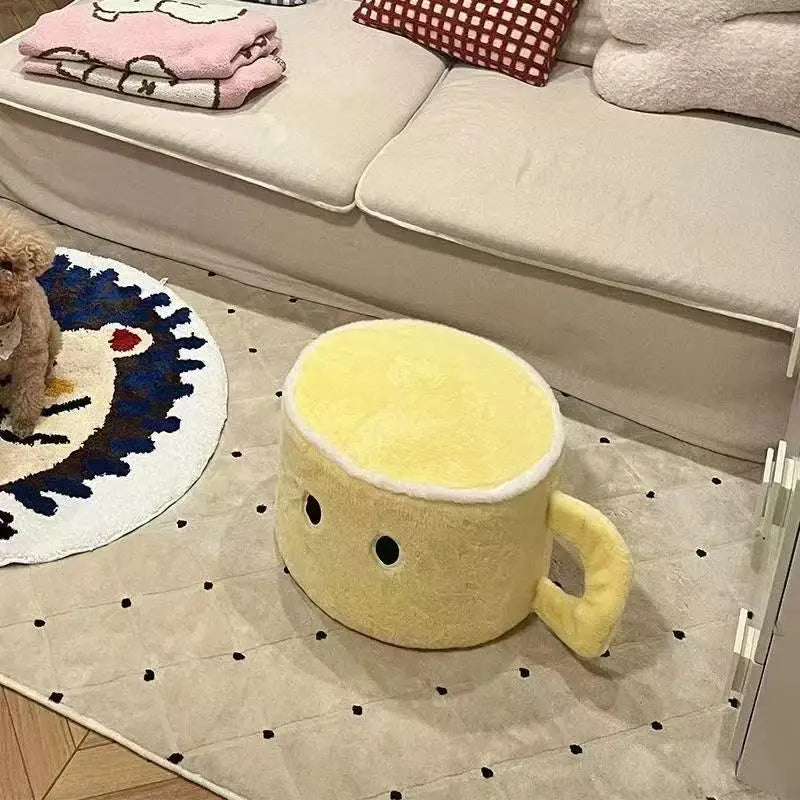 Cartoon Water Cup Plush Stool | Big Eyes Drink-Shaped Ottoman